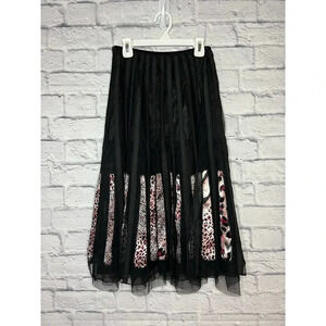 Orna Farho black lace Leopard animal print midi skirt 2.